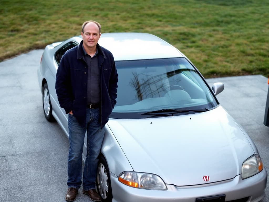 create the honda car image with man behind
